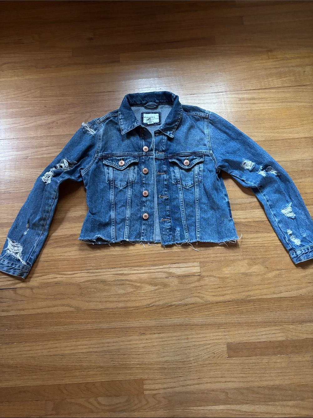 Forever 21 Distressed Blue Cropped Denim Jacket